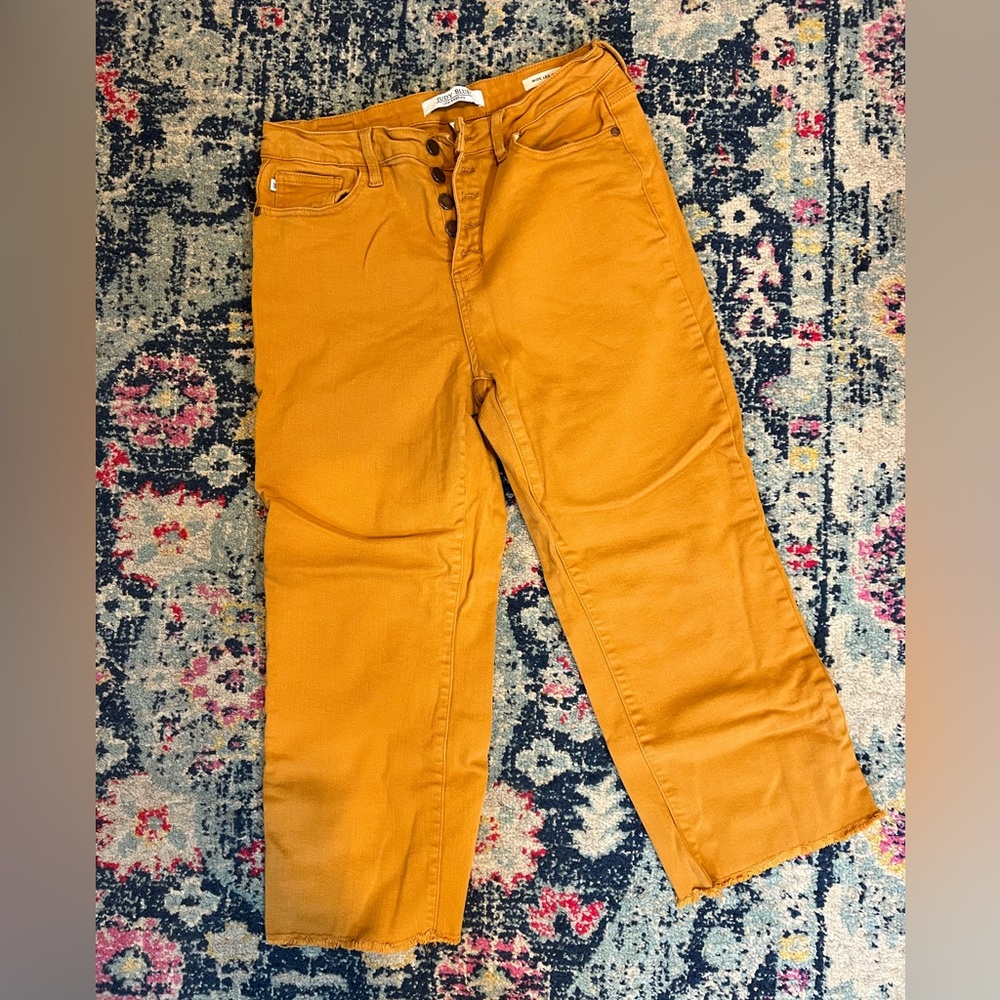 Judy Blue High Waist Exposed Button Fly Raw Edge Wide Leg Cropped Jean